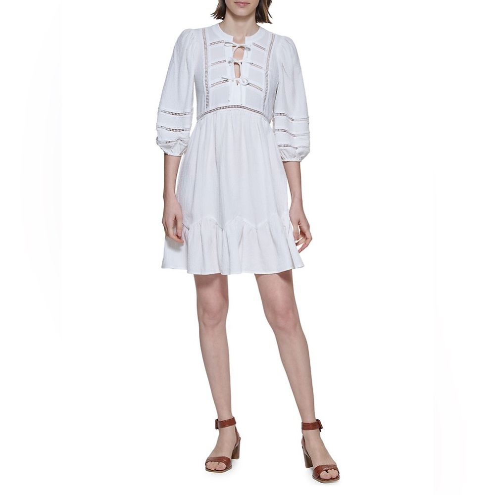Calvin Klein Splitneck Bishop-Sleeve Mini Dress